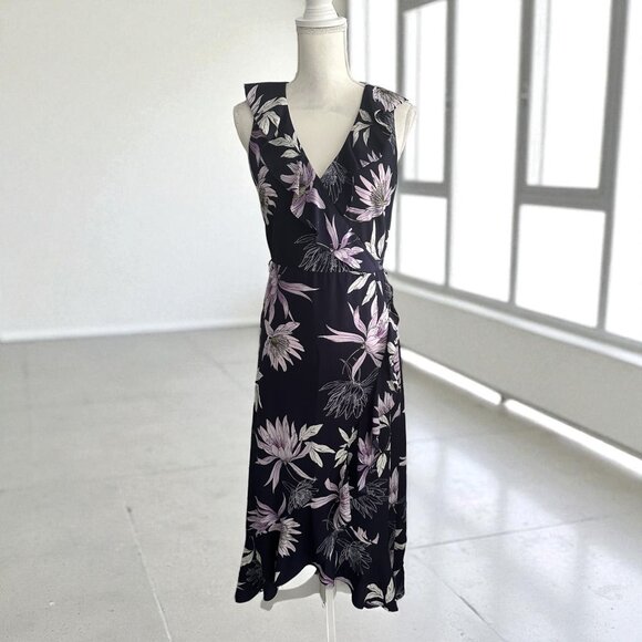 VINCE CAMUTO Purple Floral Midi Dress Size 4 - Picture 1 of 8